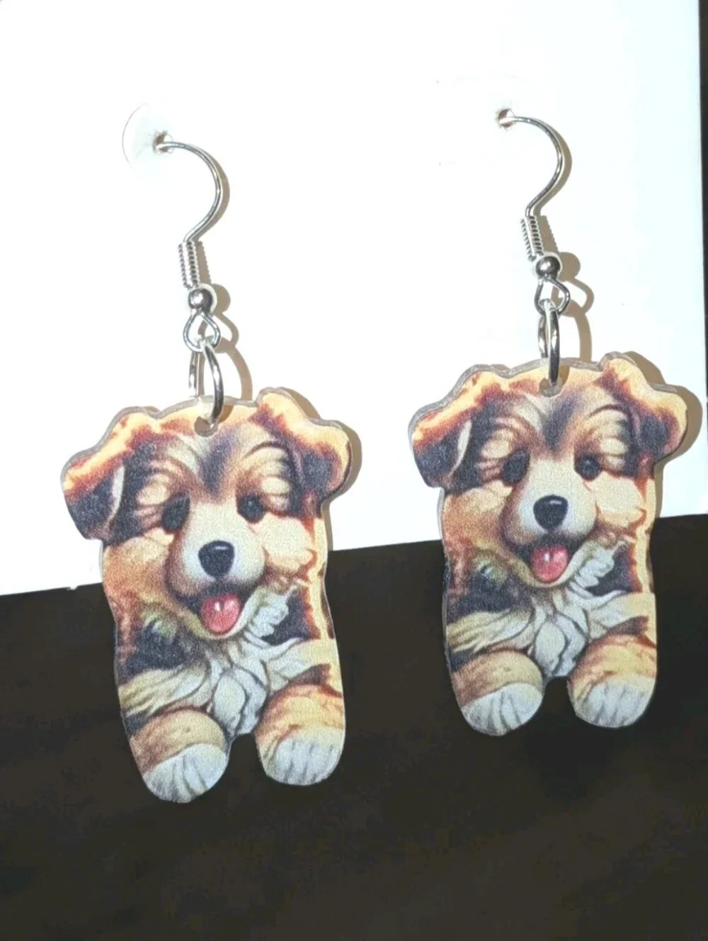 Hand Crafted Brown and Cream Puppy Dangle Earrings